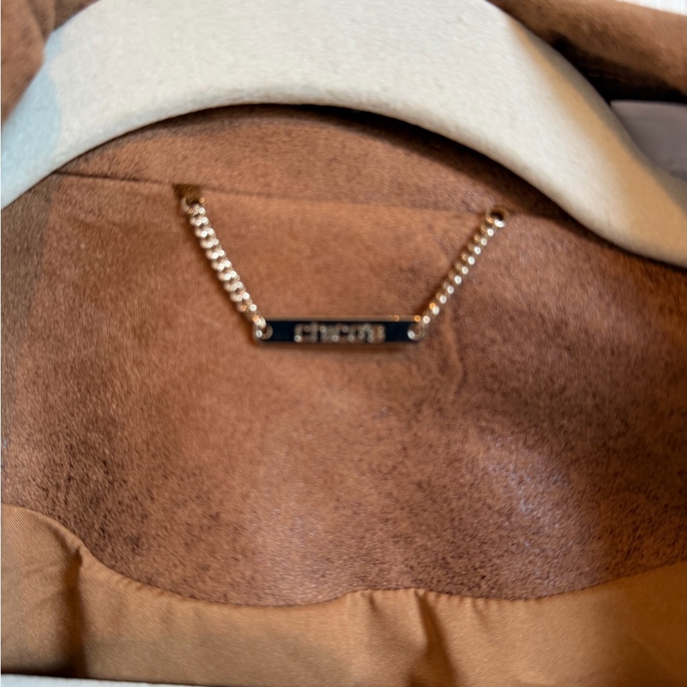 Like new! Chicos faux suede moto jacket. Size 3, (16) distressed brown. Lined. - Picture 6 of 8